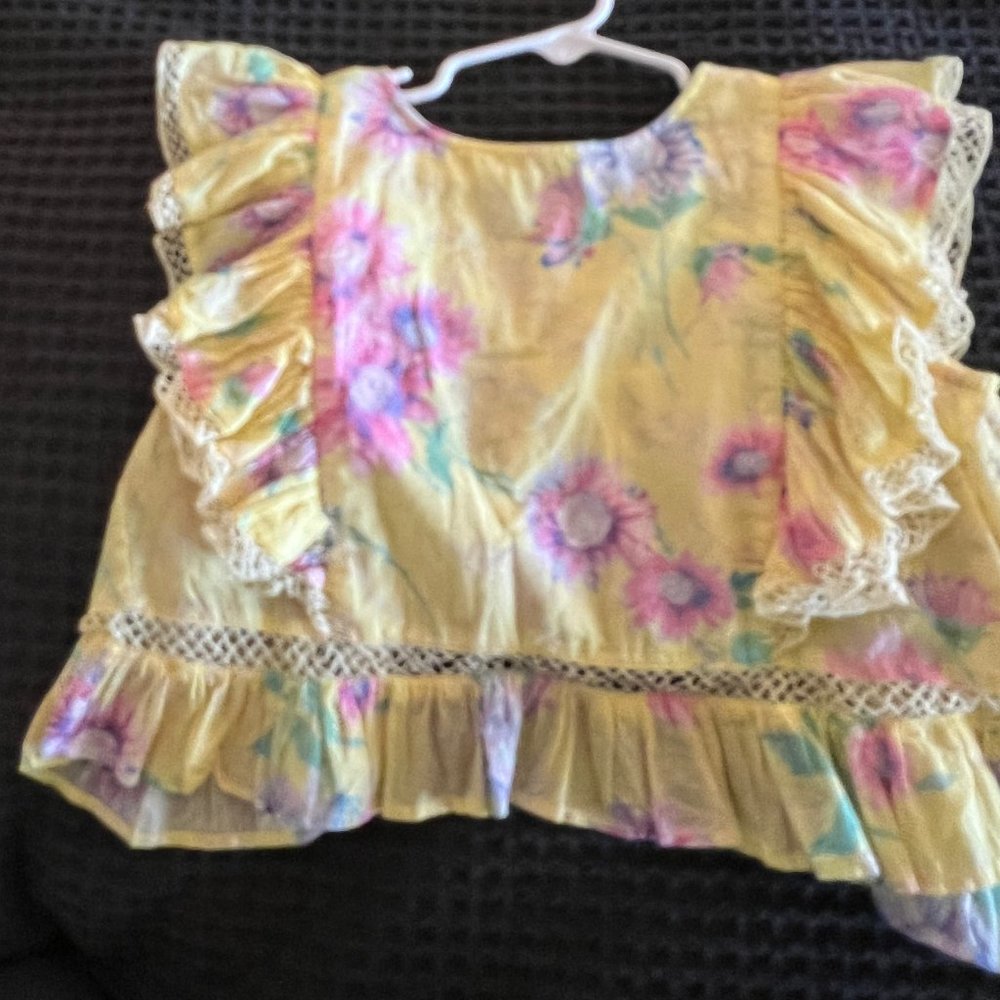 LoveShackFancy Yellow Floral Ruffle Girls Top